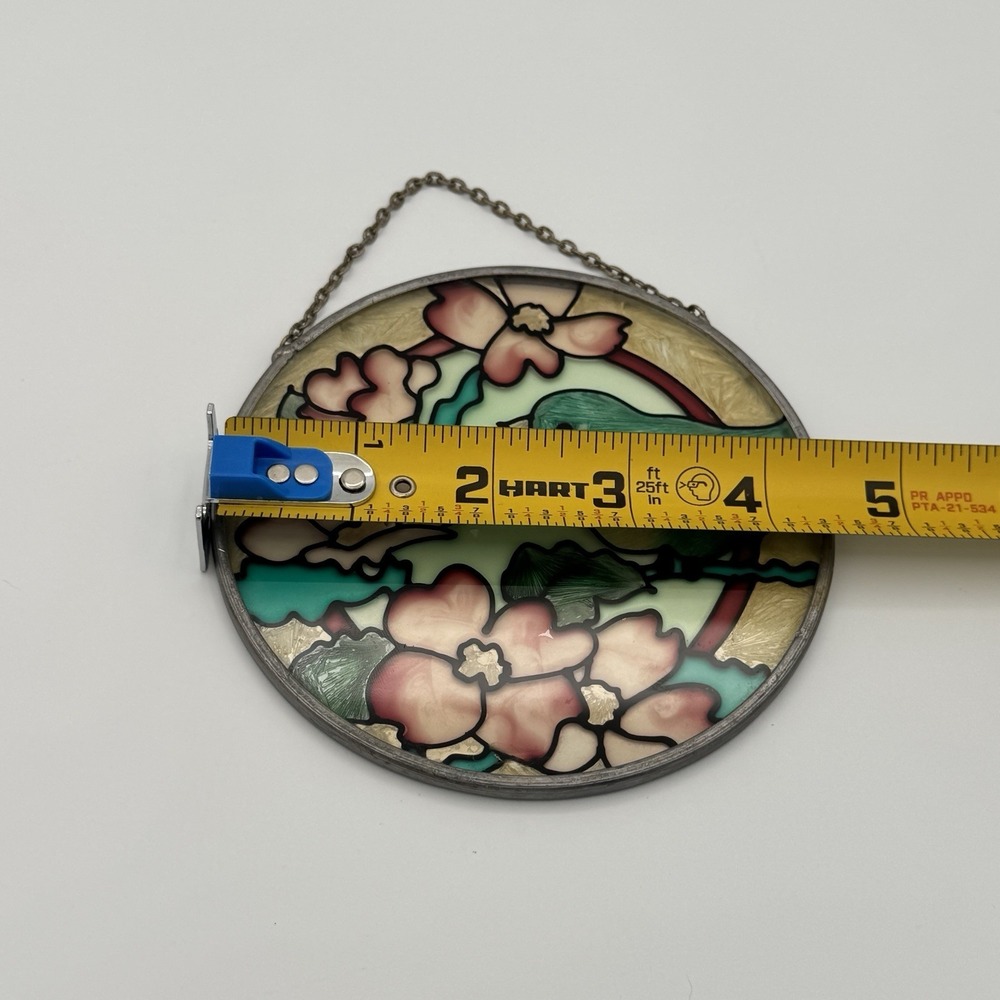 Vintage Round Stained Glass Bird Dogwood Flower Suncatcher Leaded Window Panel - Picture 4 of 8